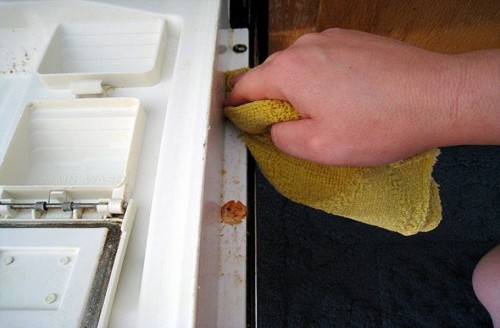 Có thể loại bỏ vết màu bẩn trên máy rửa bát bằng khăn mềm có dung dịch chất tẩy rửa chuyên dụng pha với nước.