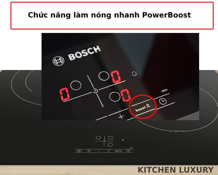 Chức năng làm nóng nhanh PowerBoost bếp từ bosch PUJ61RBB5E