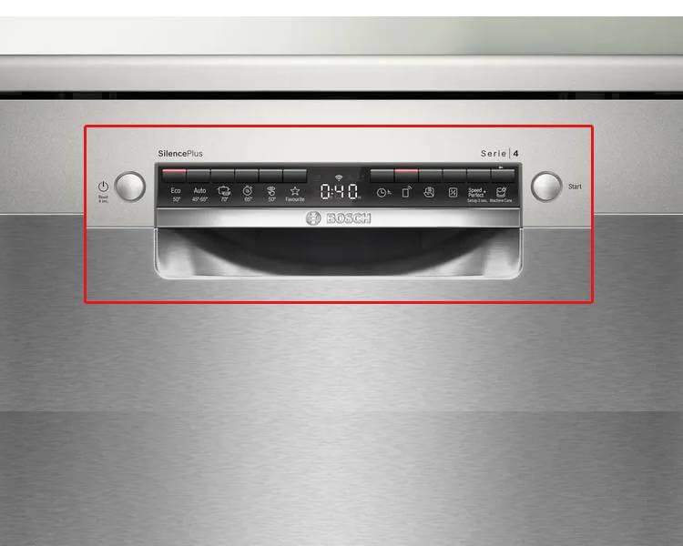 Hệ thống màn hình và phím bấm điều khiển của máy rửa bát Bosch 